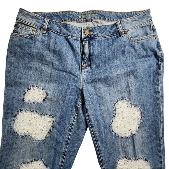 Michael Kors Womens Dillon Relaxed Fit Patchwork Distressed Blue Denim Jeans Siz - Picture 2 of 15